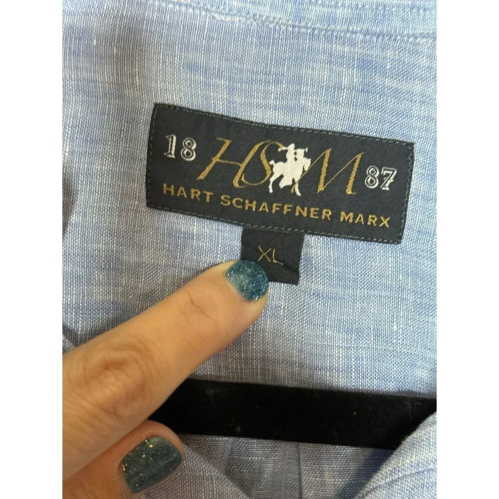 Hart Schaffner Marx Men's XL 100% Linen SS Blue Button-Up Shirt - Picture 5 of 8